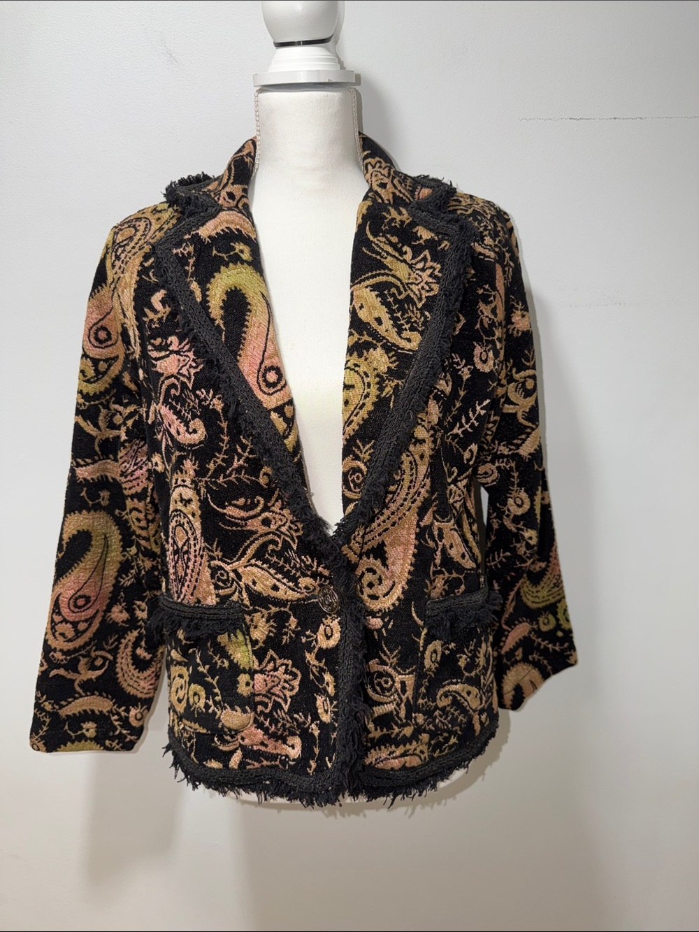 Vintage 90s Chicos Paisley Blazer Jacket Size 1 Retro MobWife Victorian Artsy